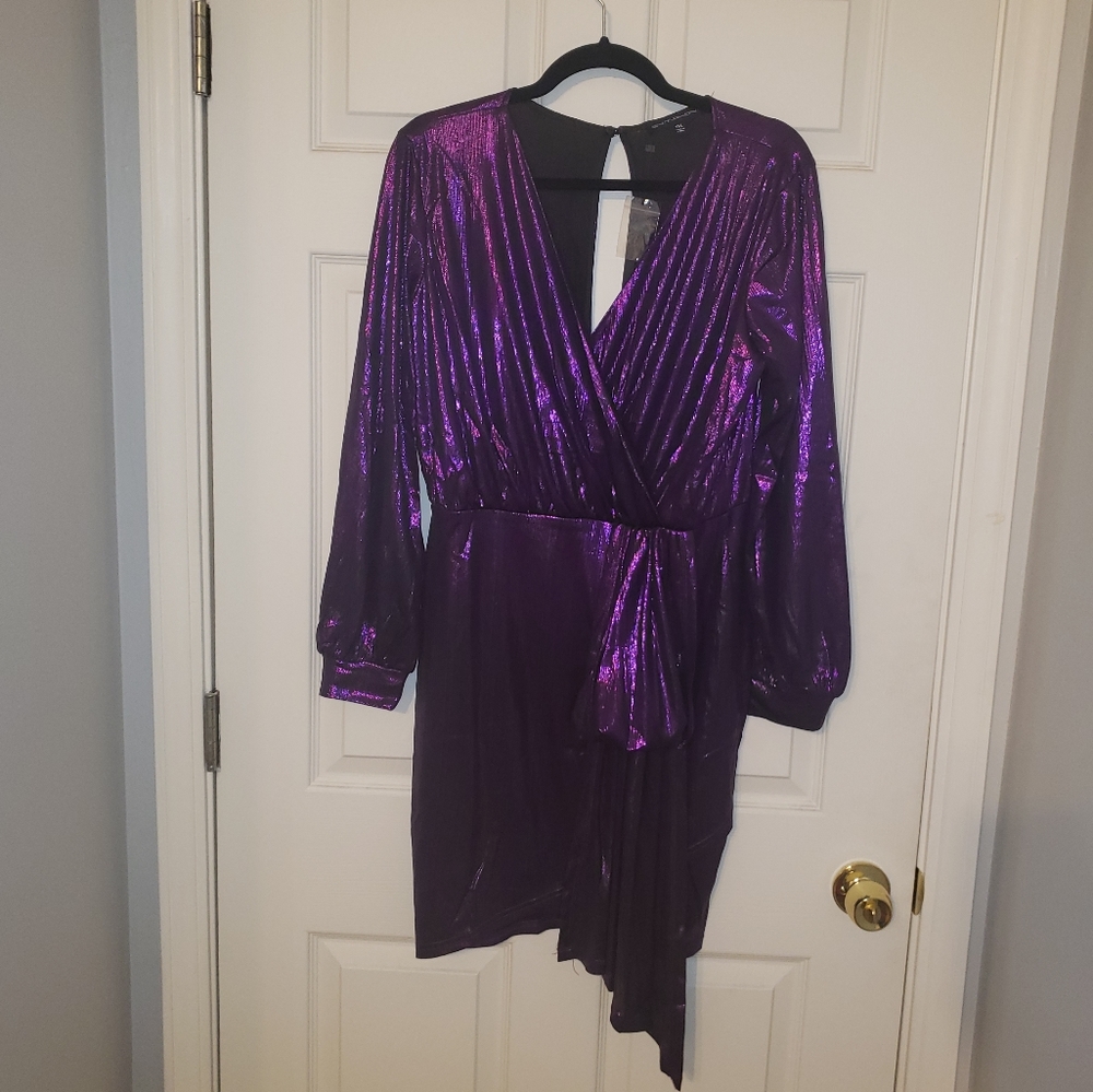 *One 1X left* Plus Size Metallic Wrap Dress - Picture 5 of 6